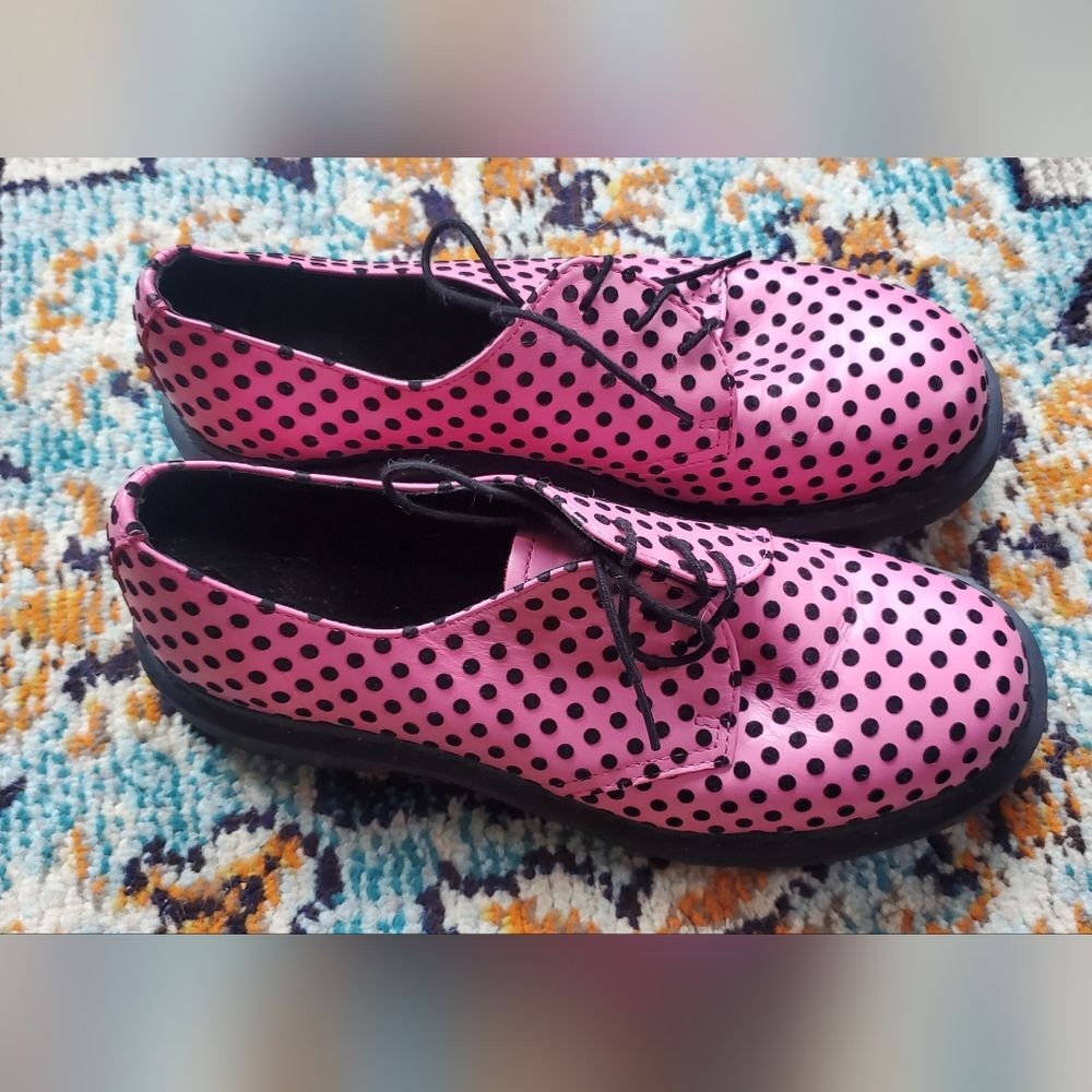 Dr Martens 1461 Pink With Flocked Black Polka Dots Originals Size US L 10 - Picture 7 of 12